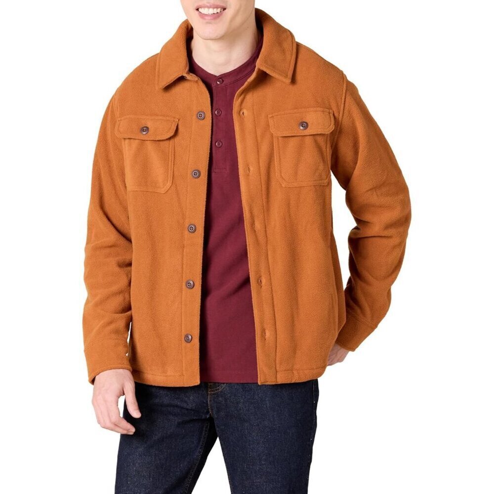 Men's Nutmeg Long Sleeve Polar Fleece Shirt Jacket Coat Button Lightweight